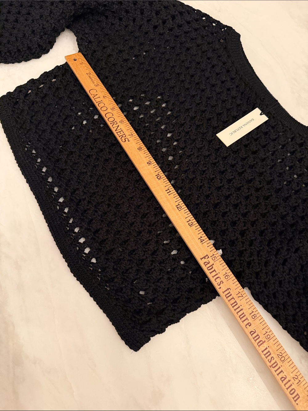 Banana Republic Black Crochet Openwork cropped Crewneck Sweater, bell sleeve NWT - Picture 6 of 10